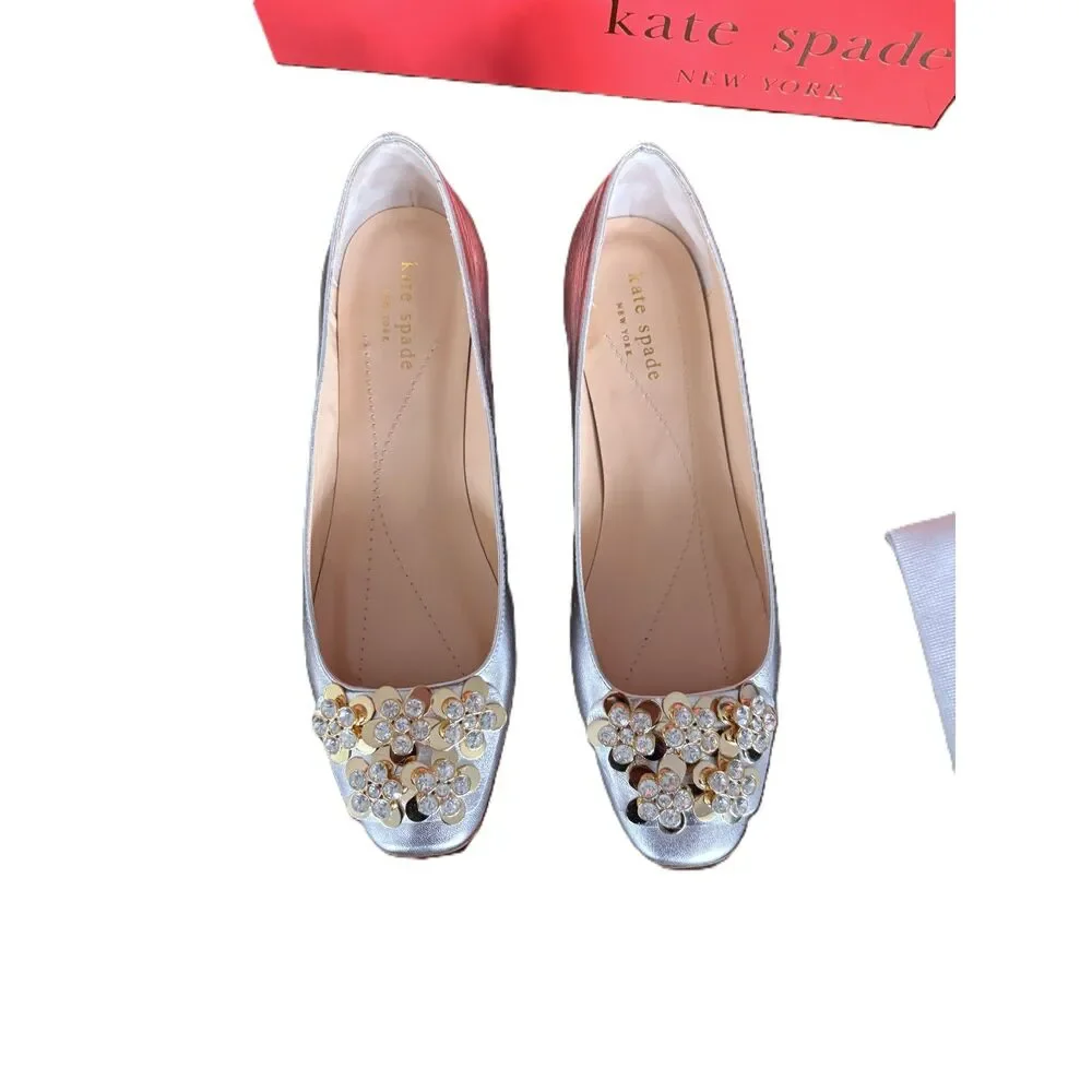 ✨ Kate Spade Nicolina Silver Metallic Leather Ballet Flats | Size 7 | NWT